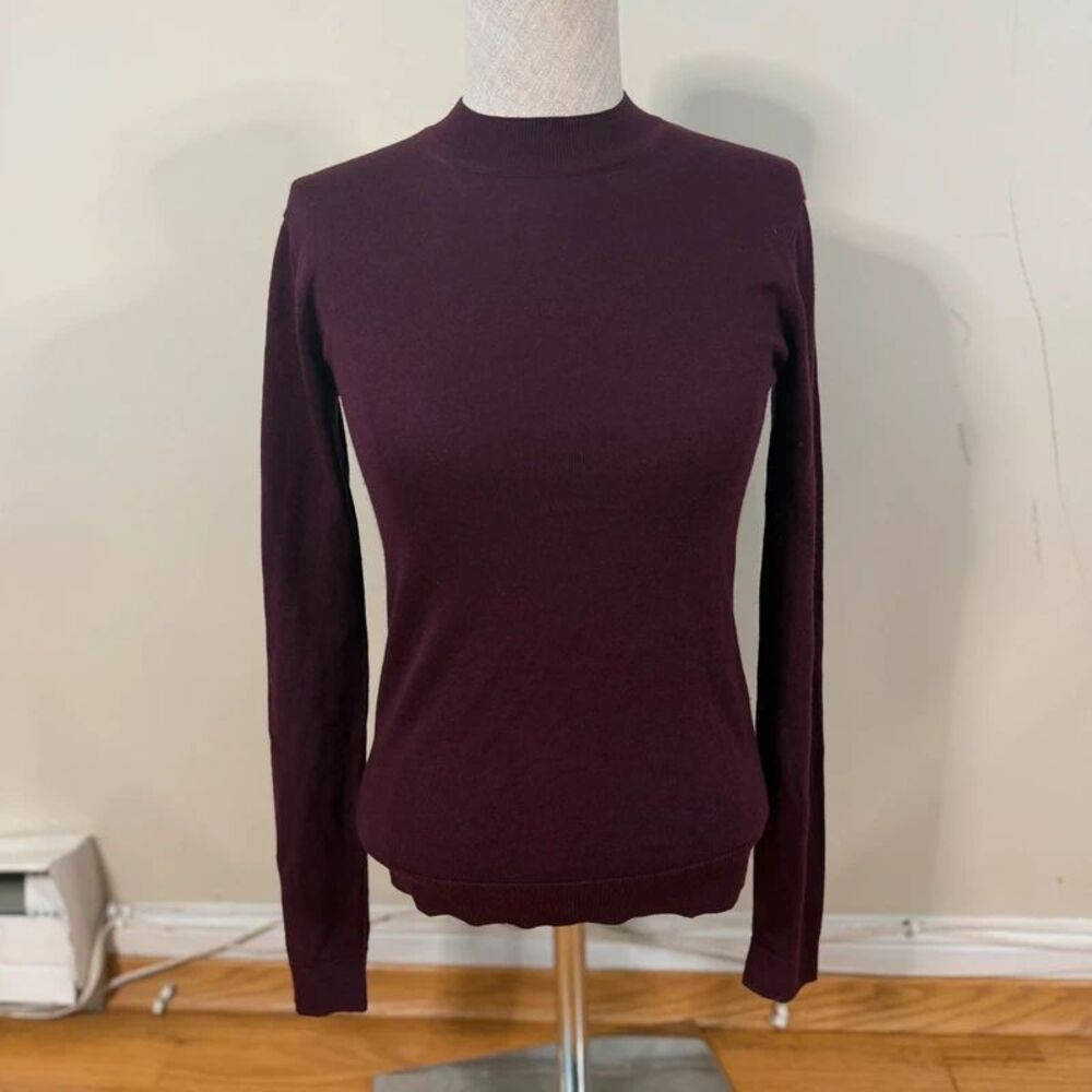 Naadam Silk Cashmere Mock Neck Sweater Wine XS GUC Fitted Quiet Luxury Academia
